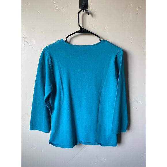 I.N. Studio Blue Bejeweled Beaded 3/4 Sleeved Knitted Blouse- Size Large - Picture 6 of 8